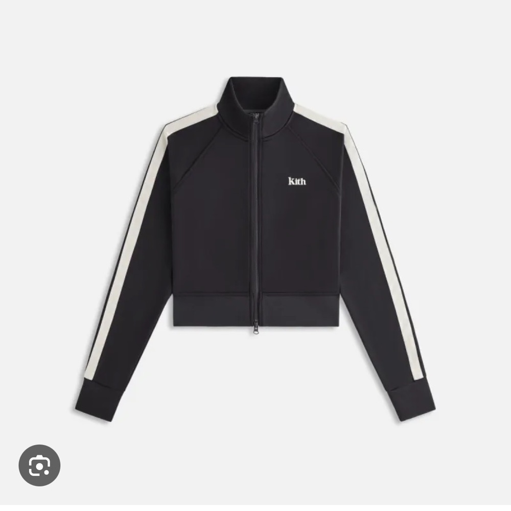 Kith Women's Black Bomber Jacket with White Stripes